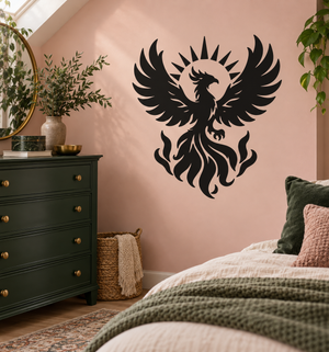 Black phoenix sunburst vinyl decal crest