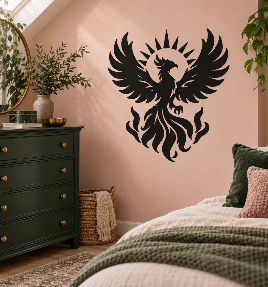 Black phoenix sunburst vinyl decal crest