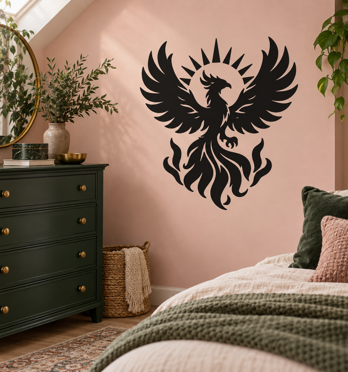 Black phoenix sunburst vinyl decal crest