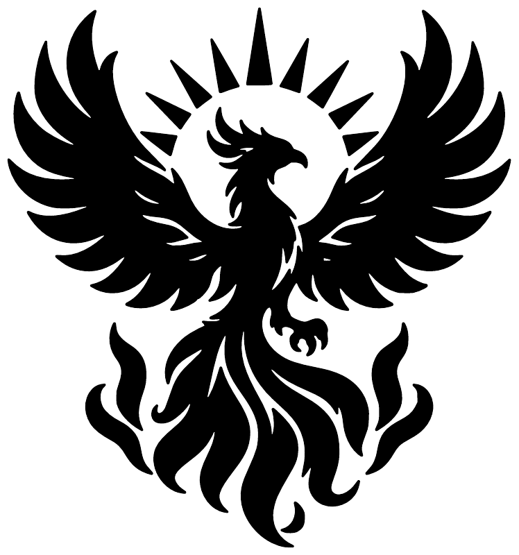 Black and white phoenix crest sunburst vinyl decal
