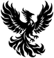 Black phoenix flame feather vinyl decal, winged bird with fiery head