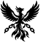 Phoenix vinyl decal featuring raised-wing bird with broken chain icon