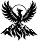 Black phoenix wings vinyl decal with flames, mountains, and circular halo
