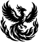 Vinyl phoenix decal close-up with black wings and flames forming a circular tail