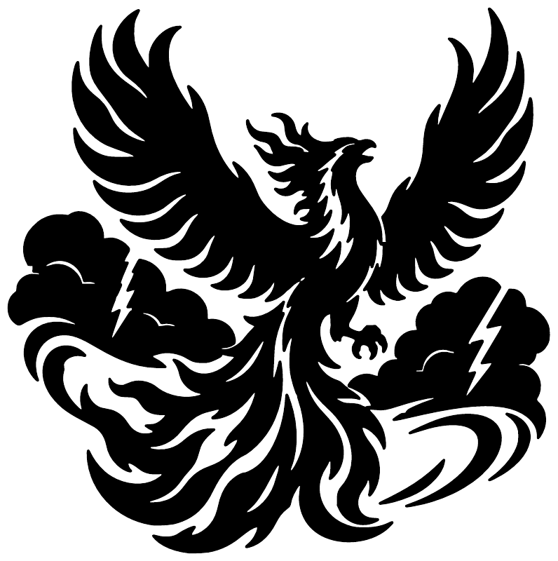 Black phoenix with swirling flames vinyl decal