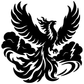 Black phoenix with swirling flames vinyl decal