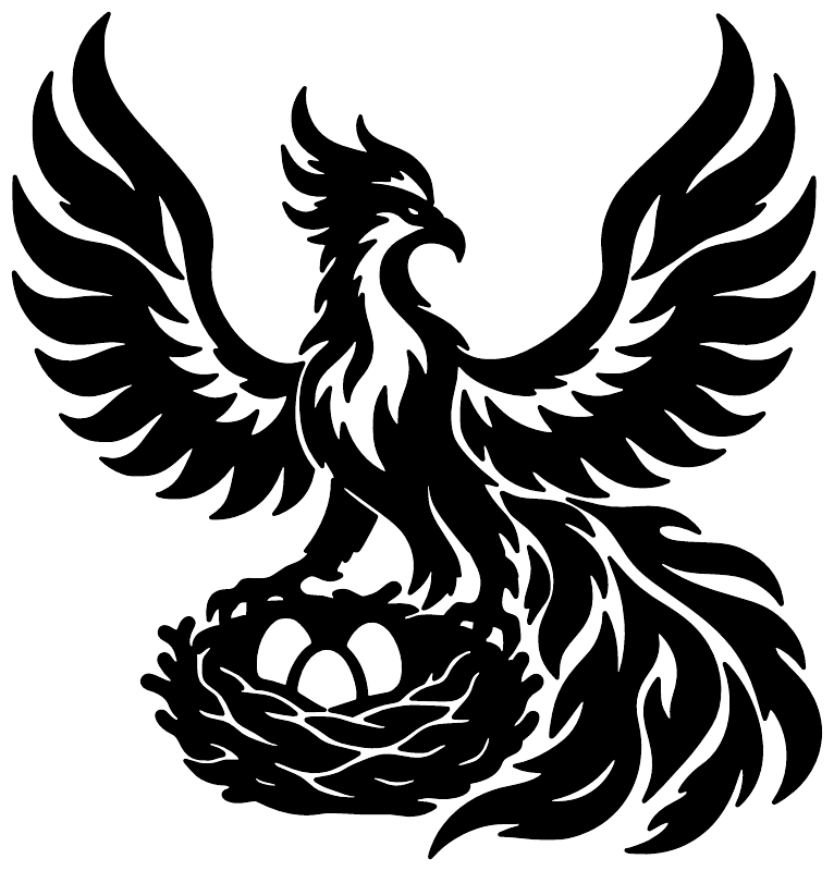 Phoenix with wings and flames vinyl decal, black and white design