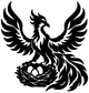 Phoenix with wings and flames vinyl decal, black and white design