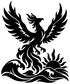 Black phoenix with flames above waves and sunburst vinyl decal