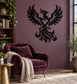 Phoenix and heart flame vinyl decal, black stylized bird with wings and flames