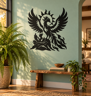Black phoenix vinyl decal with wings and flame tail
