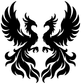 Black phoenix face pair vinyl decal, mirrored wings and flame details, cutout shape