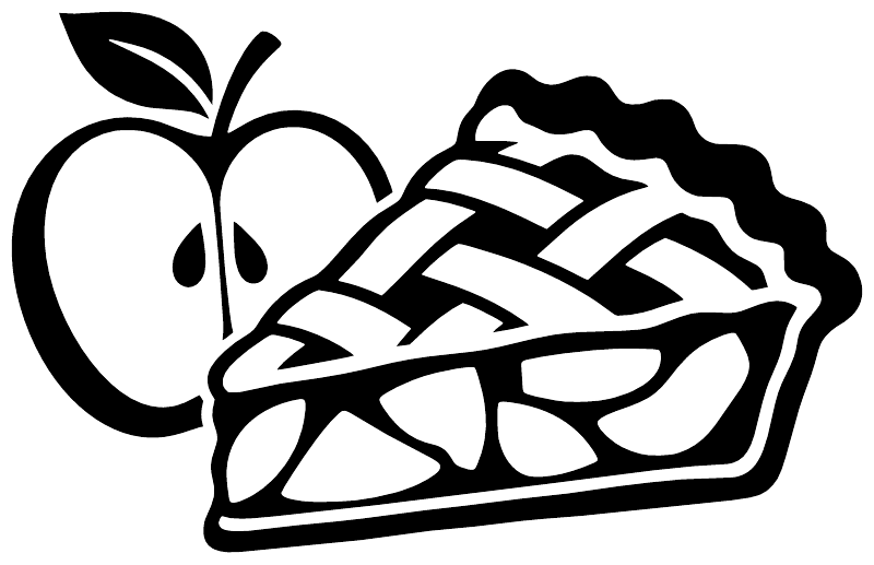 Black-and-white apple and pie slice vinyl decal graphic, bold outline