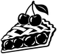 Black-and-white cherry pie slice vinyl decal, bold outline cherries on filling