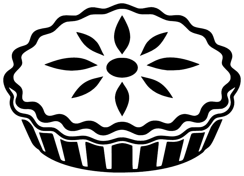 Pie vinyl decal graphic, black-and-white slice with wavy crust and center design