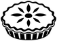 Pie vinyl decal graphic, black-and-white slice with wavy crust and center design