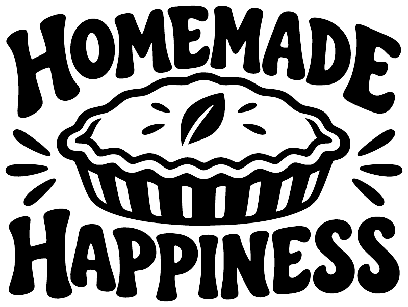 White vinyl decal reading 'Homemade Happiness' with outlined pie graphic.