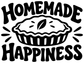 White vinyl decal reading 'Homemade Happiness' with outlined pie graphic.