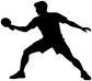 Black ping pong player vinyl decal silhouette, forehand posture with paddle