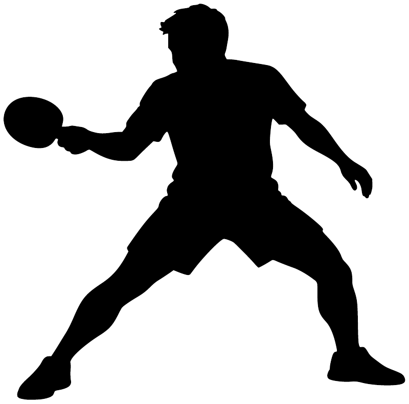 Vinyl ping pong practice stance decal—black player silhouette holding paddle, isolated