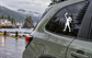White ping pong player silhouette vinyl decal on car window