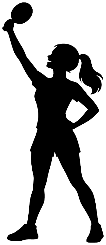 Black ping pong player silhouette vinyl decal with paddle raised