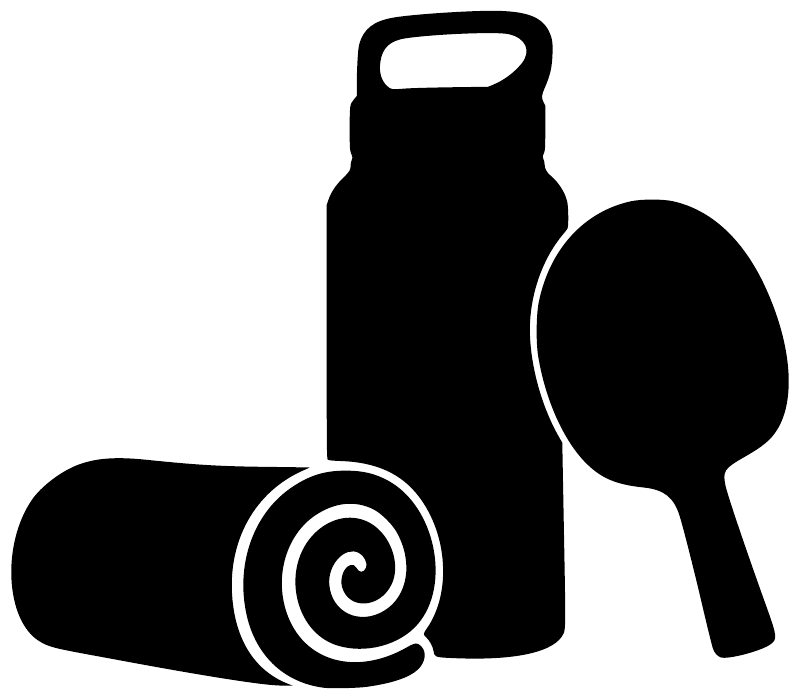 Ping Pong water break vinyl decal icons: black bottle, paddle, and ping pong ball