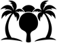 Black and white vinyl decal of two palm trees around a ping pong paddle.
