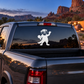 White cartoon otter vinyl decal with bold outline, holding a ping pong paddle