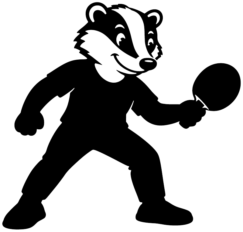 Black and white badger ping pong vinyl decal with paddle and ball