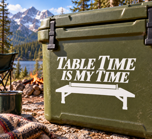 Olive vinyl decal: 'TABLE TIME IS MY TIME' with ping pong table silhouette