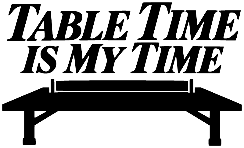 Black vinyl decal: 'TABLE TIME IS MY TIME' with ping pong table silhouette