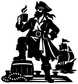 Pirate captain vinyl decal: black silhouette holding coffee mug with ship