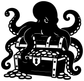 Octopus tentacles wrapped around a treasure chest vinyl decal, bold black graphic