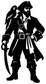 Black pirate captain vinyl decal with parrot on shoulder, PirateCX007