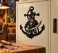 Pirate anchor emblem vinyl decal, black pirate holding anchor on shield shape