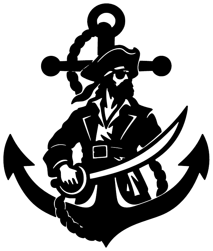 Pirate anchor emblem vinyl decal, bold black pirate with anchor and sword