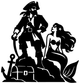 Black pirate and mermaid vinyl decal silhouette with anchor, tricorn hat, and star in hair