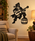 Pirate guitarist vinyl decal: black pirate playing electric guitar with barrel accessory