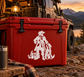 Pirate dog companion vinyl decal: white pirate figure with dog on red surface