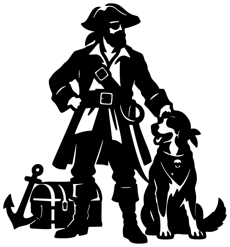 Pirate dog companion vinyl decal: black pirate with dog silhouette