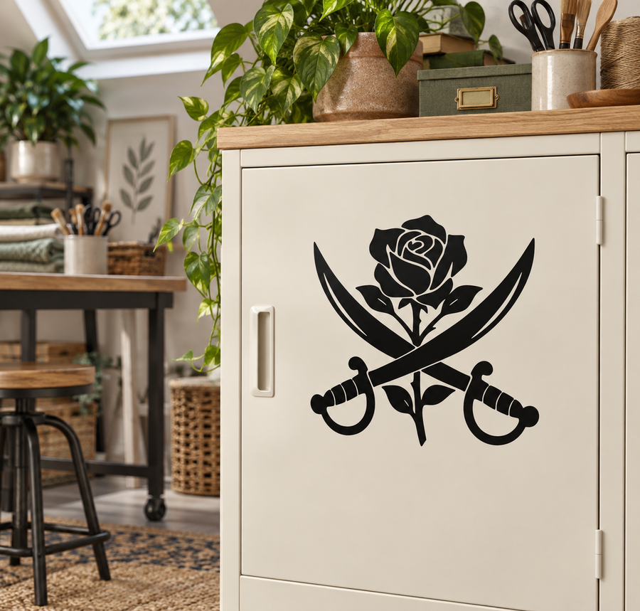 PirateCX022 — Crossed Sabers Rose; illustrative application of the exact PDF artwork