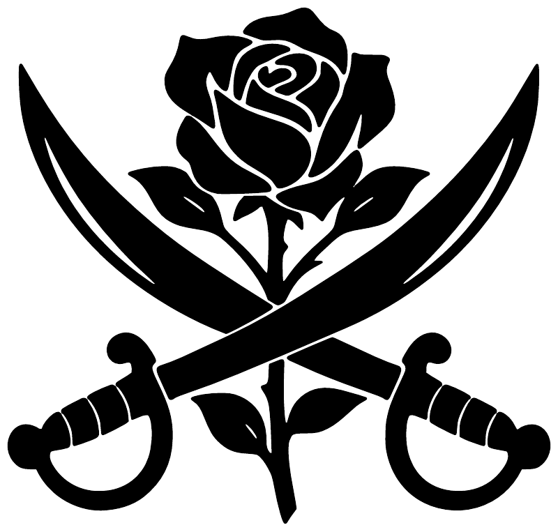 Black rose with crossed sabers vinyl decal, bold graphic