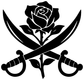Black rose with crossed sabers vinyl decal, bold graphic
