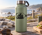 Olive bottle with black pirate ship vinyl silhouette decal on the front