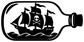 Black pirate ship silhouette vinyl decal with skull, sails, and bottle-shape outline