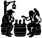Pirate chess night vinyl decal in black silhouette: pirates playing chess with lantern