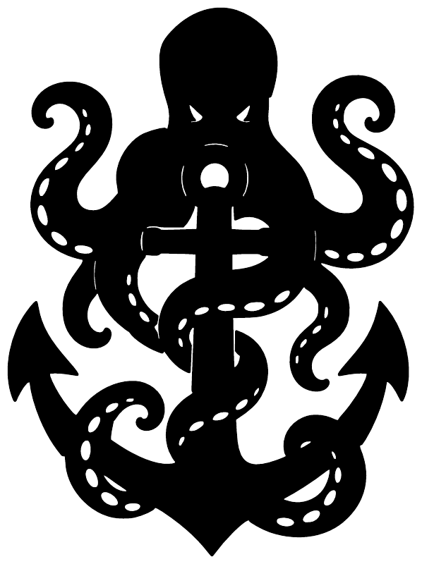 Black octopus anchor guardian vinyl decal, bold silhouette with tentacles