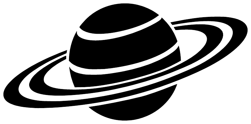 Ringed planet vinyl decal close-up: black Saturn-style planet with white ring bands