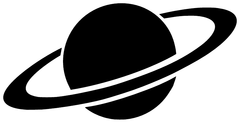Close-up of black planet and orbit arc vinyl wall decal with curved rings